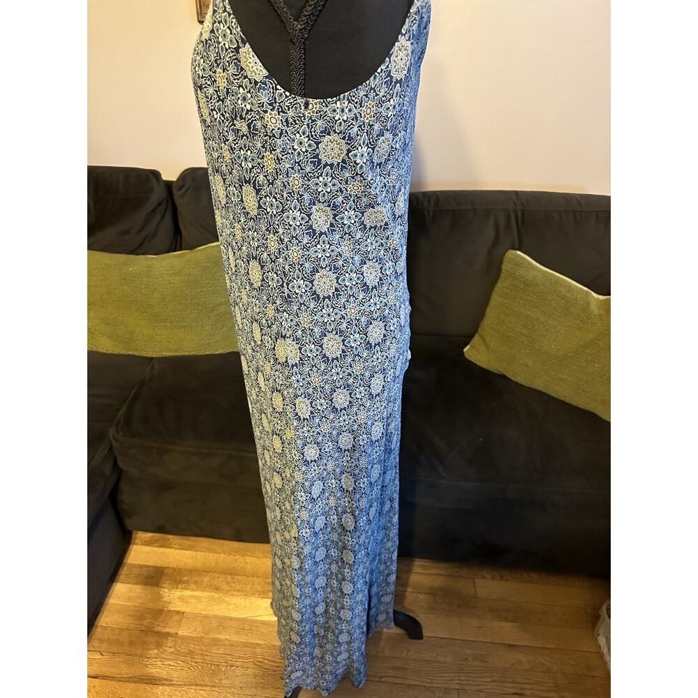 Vintage Y2K Ann Taylor Silk Maxi Dress Blue Floral Halter Wedding Resort 8 - Picture 3 of 9
